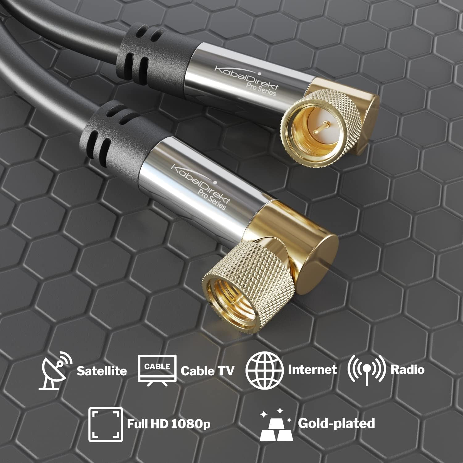 – SAT Cable, Coaxial – Internet, Satellite Cable – Tv/Aerial/Coax Cord, F-Connector – Designed in Germany – 90° Angled – 3Ft (Radio, DVB-C/DVB-S2 – Black)