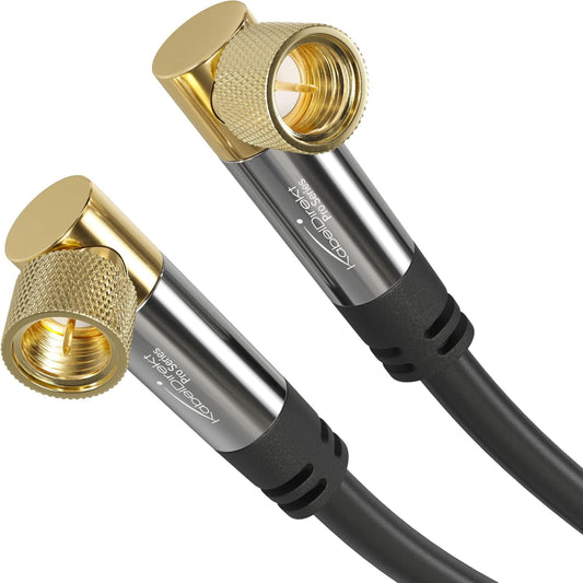 – SAT Cable, Coaxial – Internet, Satellite Cable – Tv/Aerial/Coax Cord, F-Connector – Designed in Germany – 90° Angled – 3Ft (Radio, DVB-C/DVB-S2 – Black)