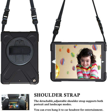 Ipad Air Case 1St Generation 2013,  Ipad Air 1 Case Heavy Duty Shockproof, Military Grade Rugged Protective Case W/Rotating Stand Hand Shoulder Strap for Ipad Air 9.7 Inch A1474/A1475/A1476-Black