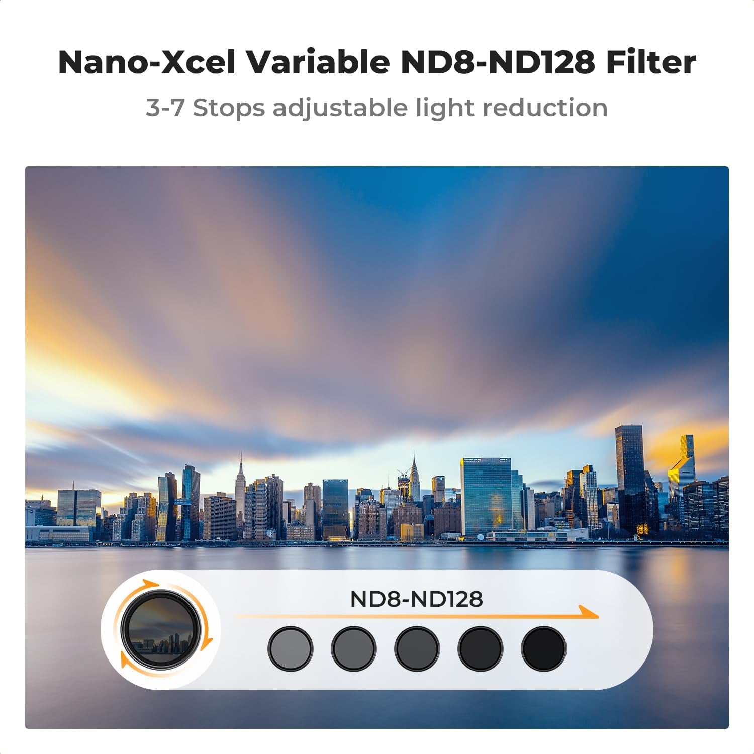67Mm Variable ND Lens Filter ND8-ND128 (3-7 Stop) Waterproof VND Filter with 28 Multi-Coatings for Camera Lens (Nano-X Series)