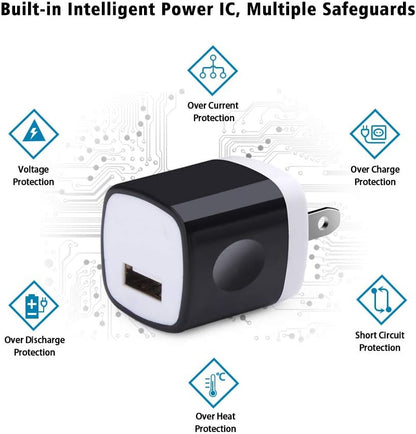 Wall Adapter, USB Wall Charger 6 Pack,  1A 5V Single Port USB Plug Power Adapter Compatible Iphone 14 plus 13 12 11 Xs XR X 8, Samsung Galaxy S22 Ultra S22+ S22 A21 S10E S9 Note 20,Google Pixel 6