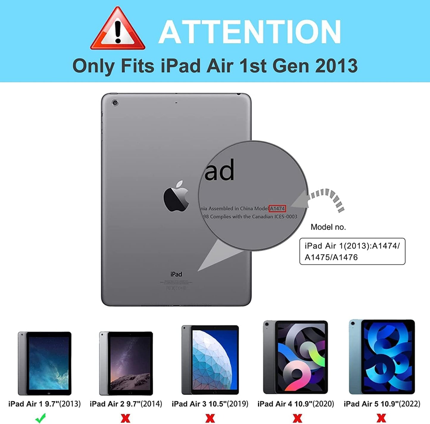 Ipad Air Case 1St Generation 2013,  Ipad Air 1 Case Heavy Duty Shockproof, Military Grade Rugged Protective Case W/Rotating Stand Hand Shoulder Strap for Ipad Air 9.7 Inch A1474/A1475/A1476-Black
