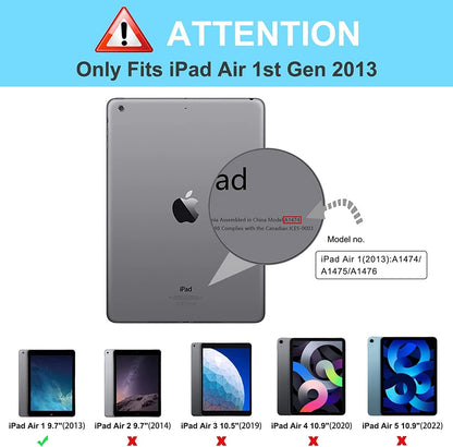Ipad Air Case 1St Generation 2013,  Ipad Air 1 Case Heavy Duty Shockproof, Military Grade Rugged Protective Case W/Rotating Stand Hand Shoulder Strap for Ipad Air 9.7 Inch A1474/A1475/A1476-Black