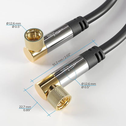 – SAT Cable, Coaxial – Internet, Satellite Cable – Tv/Aerial/Coax Cord, F-Connector – Designed in Germany – 90° Angled – 3Ft (Radio, DVB-C/DVB-S2 – Black)