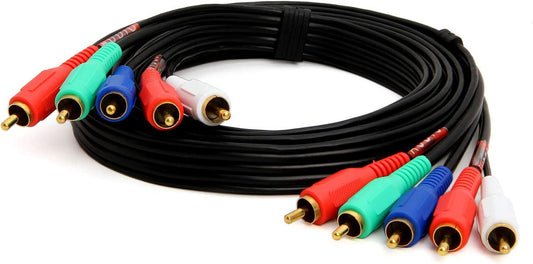 5-RCA Male to 5RCA Male RGB Component Audio Video Cable for HDTV - Gold Plated RCA to RCA - 6 Feet, Black